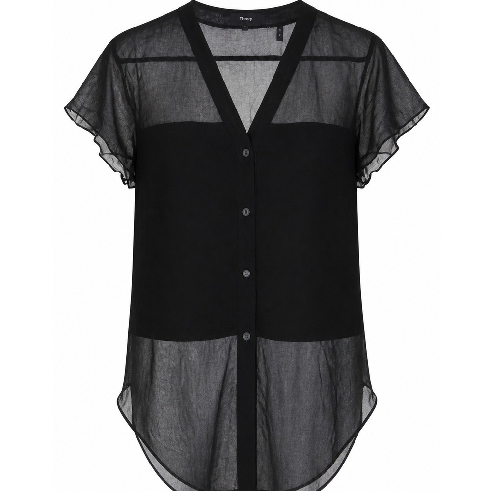 Theory Black Clean Shirt Summer Cotton V-Neck Button Down Top Small
